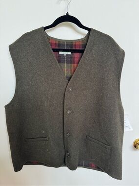 Jimmy Hourihan Men's Olive Wool Vest with Plaid Lining